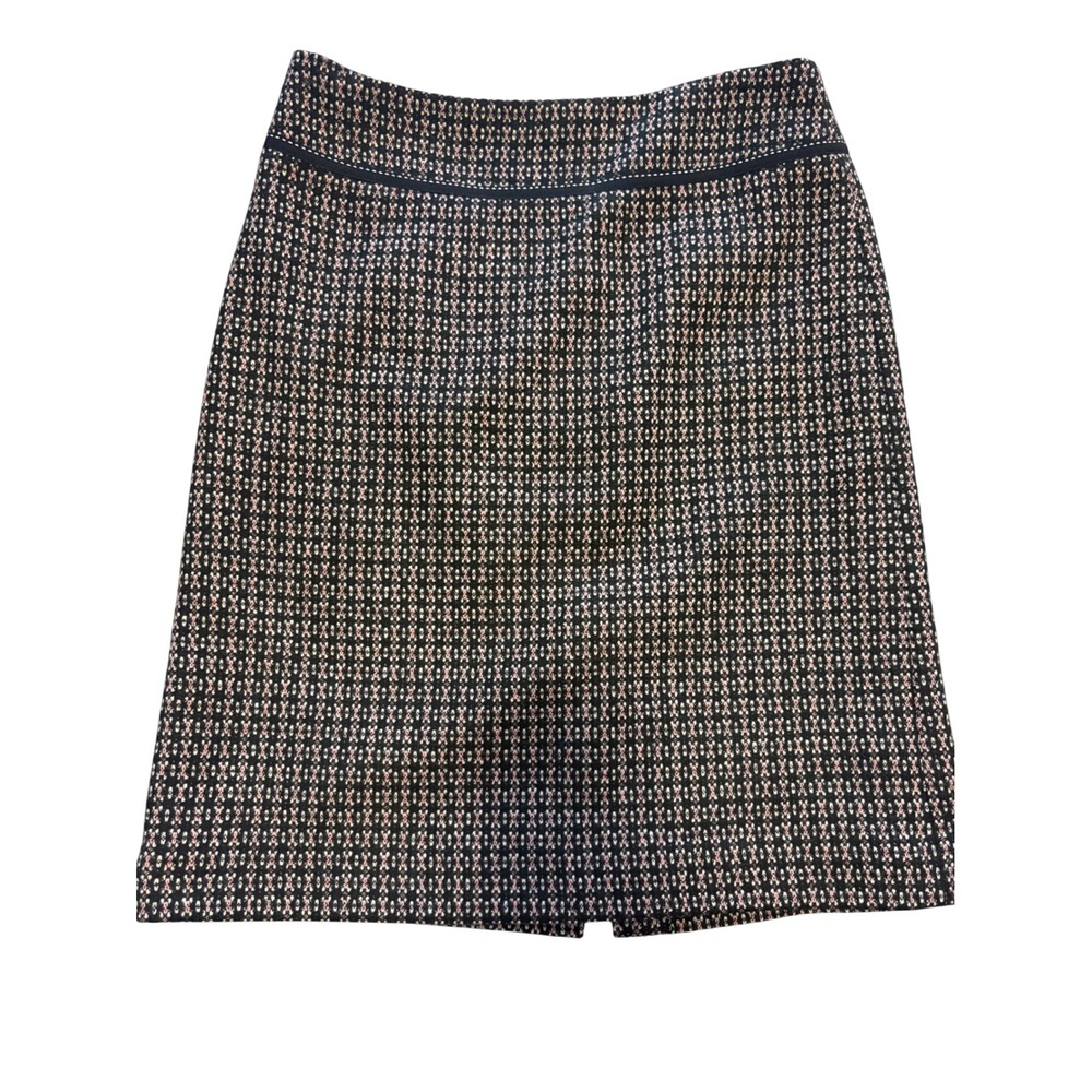 (CL) Ann Taylor Womens Size 0 Black Pink Geometric Tweed Pencil Skirt Workwear